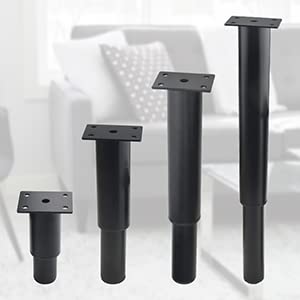 XINMEIWEN 4Pack Metal Adjustable Furniture Legs Cabinet Foot Legs Heavy Duty Bed Center Frame Slat Support Leg for Table Bed Sofa (3’’/80mm-4.7’’/120mm, Black)