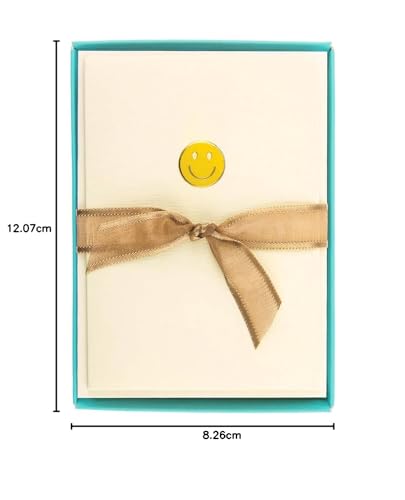 Graphique Smiley Face La Petite Presse Boxed Notecards - 10 Embossed and Embellished Gold Foil Yellow Smiley Face Emoji Blank Cards with Matching Envelopes, 3.25"" x 4.75""" (L1333CB)