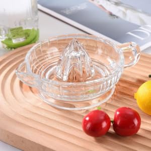 Manual Lemon Squeezer, Glass Juicer for Citrus Fruits, Oranges, Lemons, Limes, in Seconds, Modern Design, Crystal Glass, Handle, Pour Spout, Easy to Use, Widely Used,
