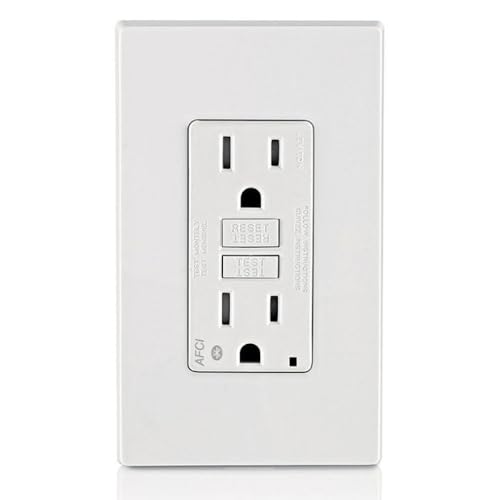 Leviton AFCI Receptacle, 15 Amp, Self Test, Tamper-Resistant, Bluetooth Connectivity & LED Indicator Light, AFBL1-W, White