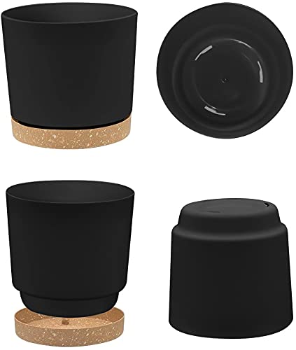 ZMTECH Plant Pots, 8'' Self Watering Plastic Planter with Drainage Hole and Saucer, Modern Decorative Flower Pot for Indoor Outdoor House Plants, Succulents, Flowers - Gray 2 Pack