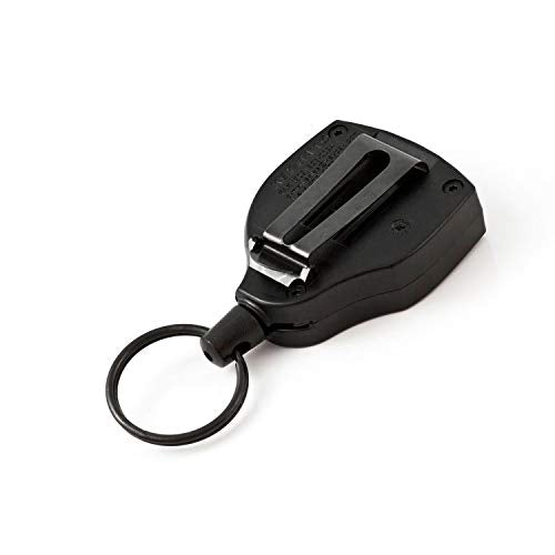 KEY-BAK SUPER48 HD 8oz. Locking Retractable Keychain, 48" Stainless Steel Cable, Tough Polycarbonate Case, Steel Belt Clip, Oversized Split Ring, Black - Made in USA - Heavy Duty (48" / 8oz.) (0S48-001)