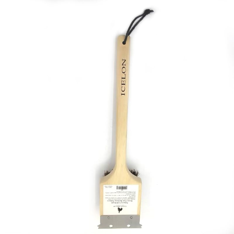 Deluxe Large Wood BBQ Brush Palmyra Bristles (Safe-Contains No Metal Bristles)