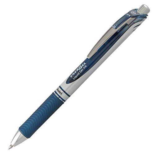 Pentel EnerGel Retractable Liquid Gel Rollerball, 0.7mm Medium Point, Navy Blue Ink, 3 Pens + 4 Refills