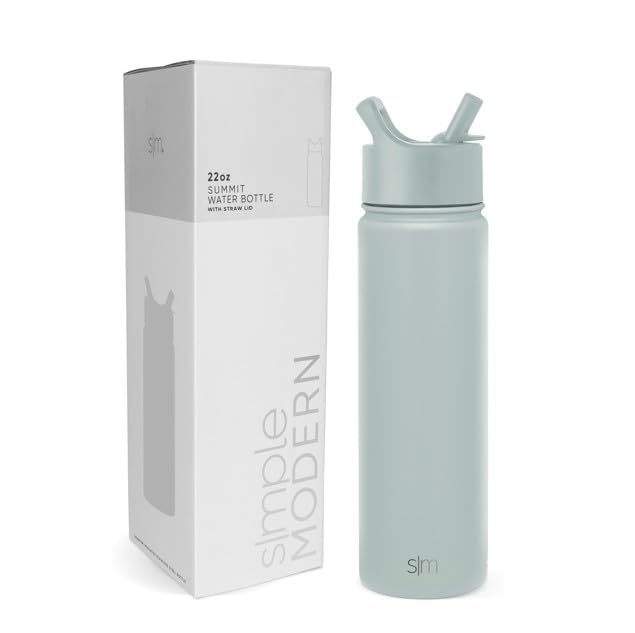 Simple Modern Water Bottle with Straw | Insulated Stainless Steel for Sports Gym | Summit Collection | 22oz | Sea Glass Sage