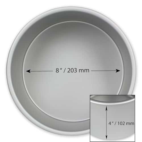 PME RND084 Professional Aluminum Round Cake Pan, 8 x 4, Silver