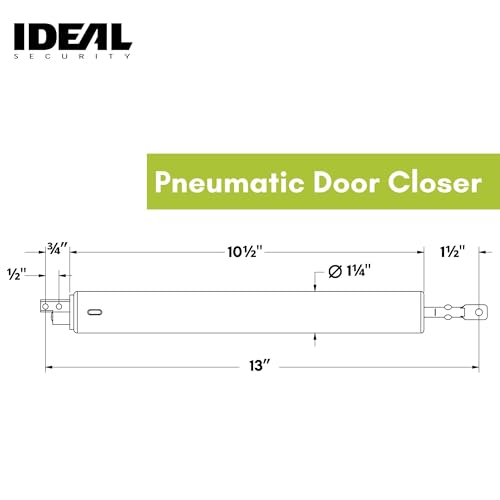 Ideal Security Model 9 Standard Duty Pneumatic Storm and Screen Door Closer, 10.5" L x 1.25" W x 1.25" H, Adjustable Speed, Smooth Closing for Lightweight to Medium Doors, Easy Install, Brown