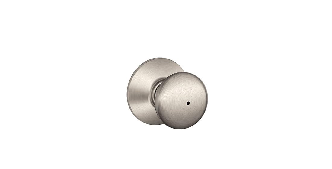 Schlage F40 PLY 619 Plymouth Door Knob with Standard Trim, Bed & Bath Privacy Lock, Satin Nickel