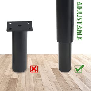 XINMEIWEN 4Pack Metal Adjustable Furniture Legs Cabinet Foot Legs Heavy Duty Bed Center Frame Slat Support Leg for Table Bed Sofa (3’’/80mm-4.7’’/120mm, Black)