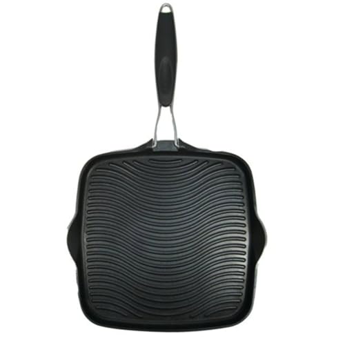 Starfrit Die-Cast Aluminum Nonstick 10-Inch Square Grill Pan with Foldable Handle