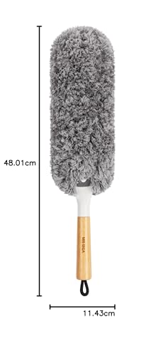 MR.SIGA Lint Free Microfiber Duster, Washable and Reusable Dust Brush with Bamboo Handle and Replaceable Head, Dusting Tool for Household Cleaning