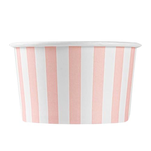 Coppetta 5-Ounce Dessert Cups, 50 Disposable Ice Cream Cups - Lids Sold Separately, Striped, Pink and White Paper FroYo Bowls, for Hot and Cold Foods, Perfect for Gelato Or Mousse - Restaurantware