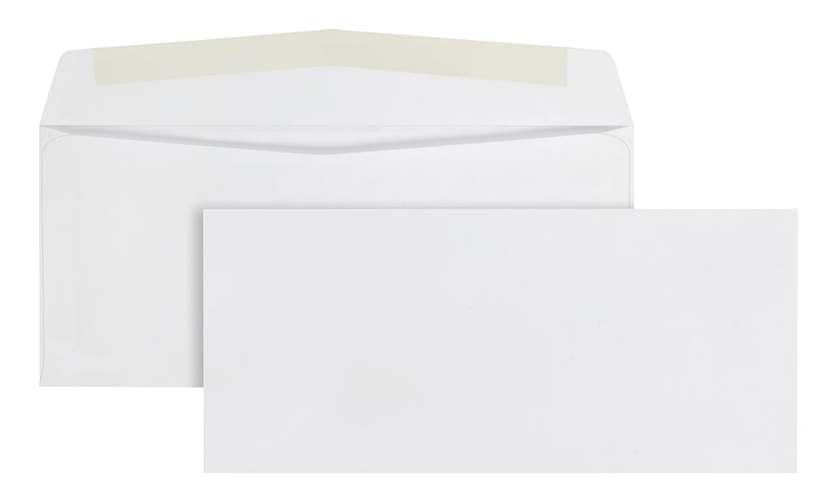 Quality Park Envelopes, #10, 4-1/8 x 9-1/2 Inches, Gummed Flap, 24 lb White Paper, Side Seams, Printer Compatible, 500 Count - Ideal for Home and Business Use - Envelopes