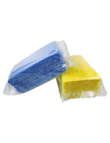 Cellulose Sponges Kitchen, for Washing Dishes, in Bulk, 24 Pack (3 Count x 8 Individually Wrapped + 2 Free Scouring Pads), 100% Natural Biodegradable
