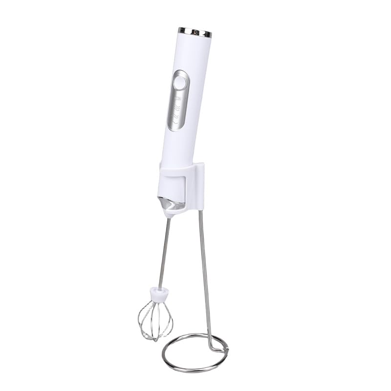 Milk Frother, Handheld Foam Maker, Waterproof Detachable Whisk Drink Mixer USB Rechargeable Blender with Stainless Steel Whisks for Coffee, Matcha, Latte,Egg(White)
