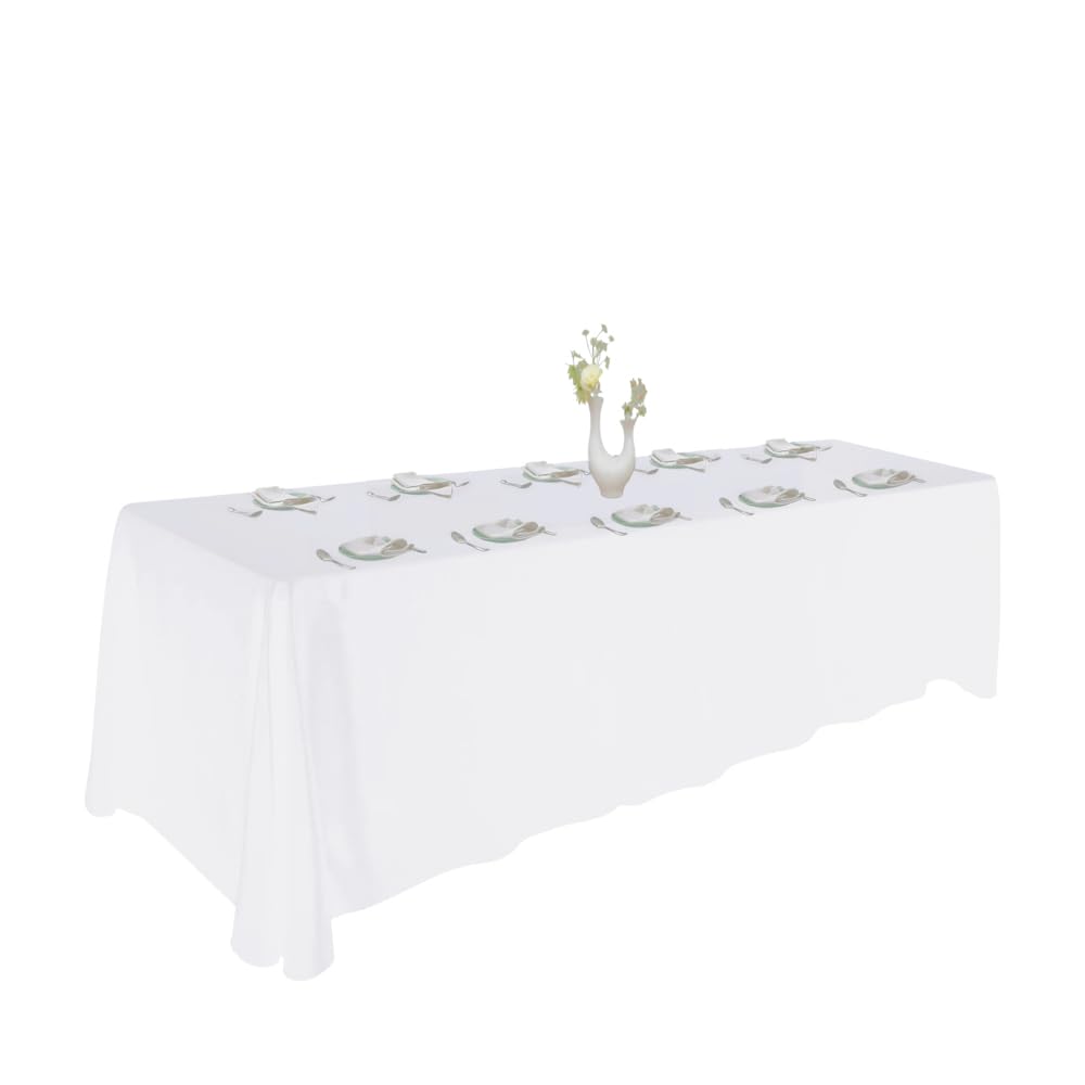 Urby White Tablecloth for 8+ft Rectangle Tables That Seats 8-10 Person, Manteles de Mesa De Tela para Fiestas de 8-10 Sillas, Machine Washable Reusable Polyester Table Cloths
