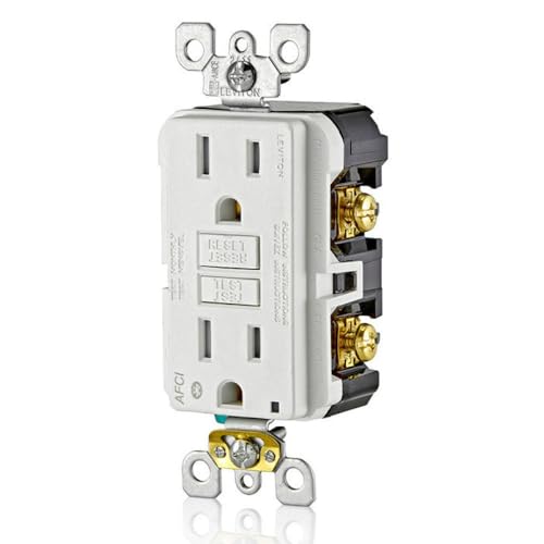 Leviton AFCI Receptacle, 15 Amp, Self Test, Tamper-Resistant, Bluetooth Connectivity & LED Indicator Light, AFBL1-W, White