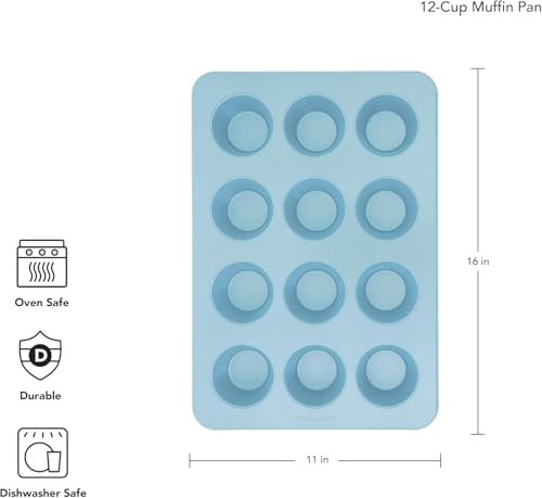 KitchenAid - Non Stick Muffin Pan, Aluminized Steel for Even Heating, Perfect for Muffins and Cup Cakes (12 Cup, Mineral Water)