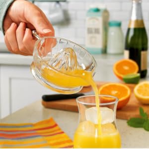 Manual Lemon Squeezer, Glass Juicer for Citrus Fruits, Oranges, Lemons, Limes, in Seconds, Modern Design, Crystal Glass, Handle, Pour Spout, Easy to Use, Widely Used,