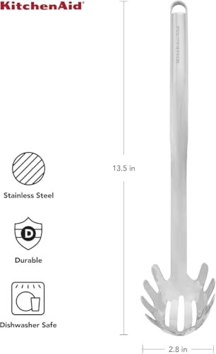 KitchenAid - Premium Pasta Server, Heat Resistant Stainless Steel Slotted Pasta Serving Spoon