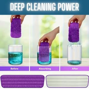 Microfiber Replacement Mop Pads, 10 Pack Reusable Wet & Dry Mop Refills for Home & Commercial Floor Cleaning, Fits Most Flat Mops, 16.5 x 4.7 Inches (Purple)