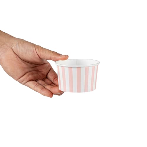 Coppetta 5-Ounce Dessert Cups, 50 Disposable Ice Cream Cups - Lids Sold Separately, Striped, Pink and White Paper FroYo Bowls, for Hot and Cold Foods, Perfect for Gelato Or Mousse - Restaurantware