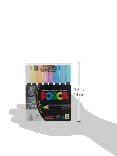uni Posca - PC1MR - Extra Fine Tip Pen - Soft Colors, 8 pc