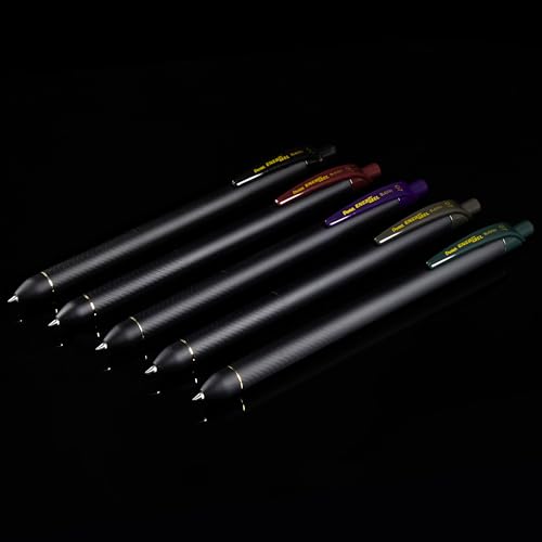 Pentel EnerGel Kuro Retractable Liquid Gel Pen, Shades of Black, 0.7mm tip, Assorted black ink, Pack of 5 pens (BL437PF5MA)