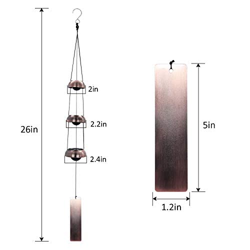 Temple Wind Chime, Red Copper Wind Chimes with 3 Bells, Feng Shui Wind Chimes for Home Yard Outdoor Decoration, A Great Memorial Wind Chime for Someone Who Loves Peace