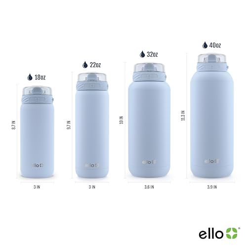 Ello Cooper 22oz Stainless Steel Water Bottle with Straw and Carry Handle, Double Walled and Vacuum Insulated Metal, Leak Proof Locking Lid with Soft Silicone Spout, Reusable, BPA Free, Halogen Blue