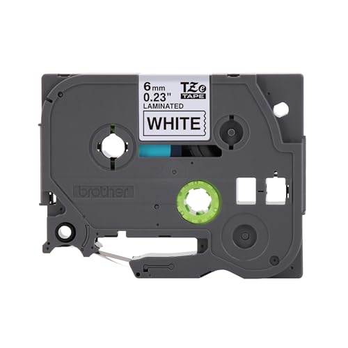 Brother Genuine TZe-211 Black on White Laminated Tape for TZe-Compatible P-Touch Label Makers, 6 mm Wide x 8 m Long