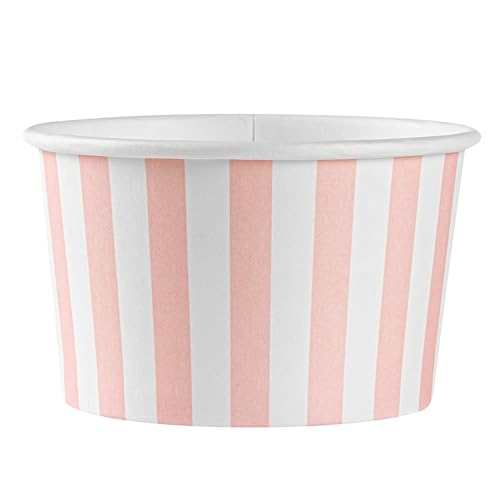 Coppetta 5-Ounce Dessert Cups, 50 Disposable Ice Cream Cups - Lids Sold Separately, Striped, Pink and White Paper FroYo Bowls, for Hot and Cold Foods, Perfect for Gelato Or Mousse - Restaurantware
