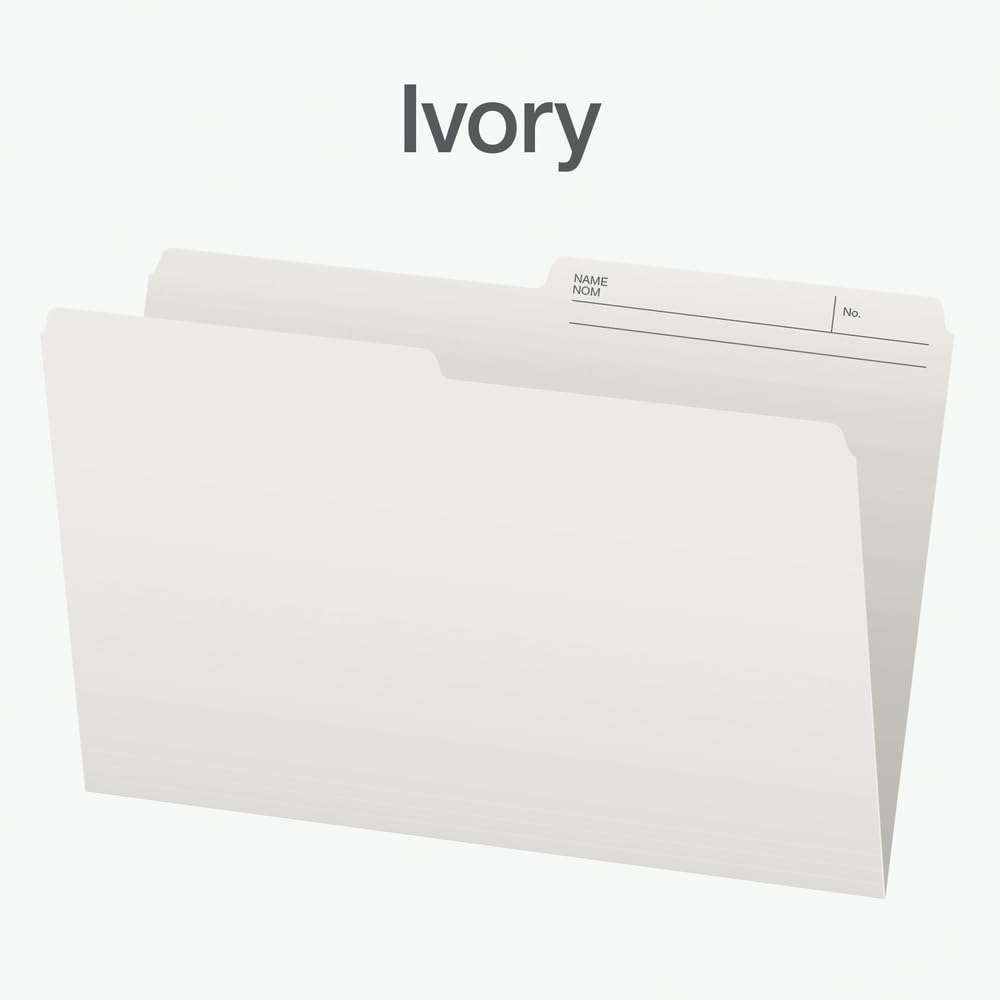 Pendaflex File Folders - Ivory/White Colour File Organizers, 1/2 Cut Tab, Legal Size, Durable Paper Stock, 100/Box, Ideal for Office, Home, and School Organization