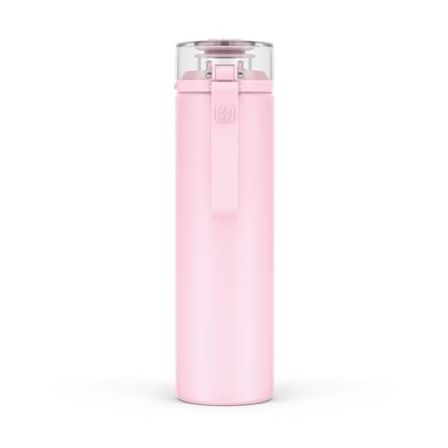 Ello Syndicate 20oz Reusable Glass Water Bottle with One-Touch Leak Proof Flip Lid, Protective Non-Slip Silicone Sleeve, Carry Loop for Coffee, Tea and Water, BPA-free, Dishwasher Safe, Cashmere Pink