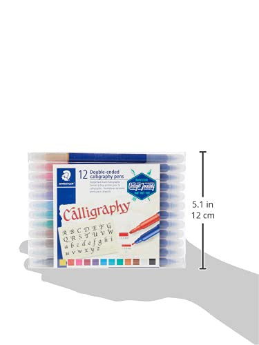 Staedtler Double-Ended Calligraphy Pen Pack of 12 Assorted Colours, Model: 3005 TB12 ST, Multicoloured