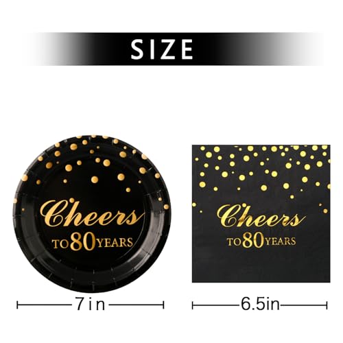 Pandecor Birthday Party Plates and Napkins Party Supplies,Disposable Birthday Party Decorations Set Serve up to 20 Guests (80 years old)
