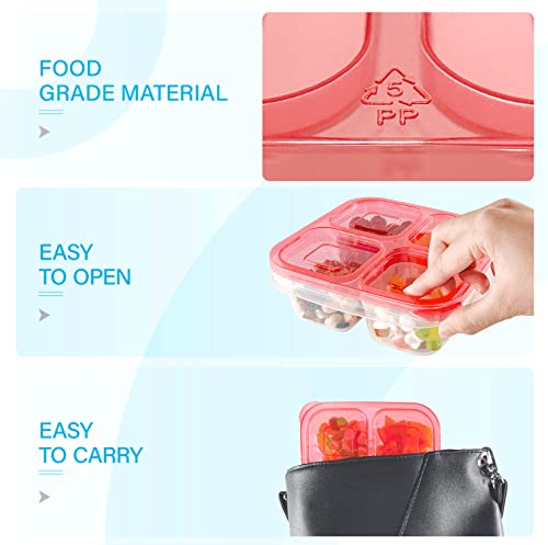 Finorder 4-Compartment Food Containers, Reusable Snack Container for Kids School, Office, Picnic, Portable Snack Lunch Box Meal Prep Containers, Set of 6 (Classic Color Set)