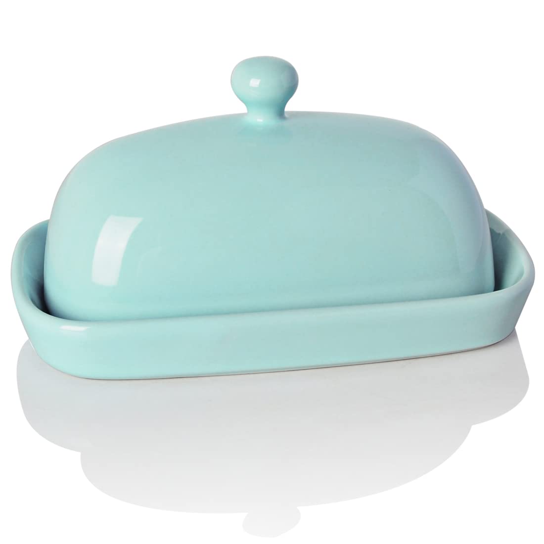 Sweejar Ceramic Butter Dish with Lid, Butter Keeper Container, East/West Coast Butter, 7 inches Butter Storage for Countertop (Turquoise)