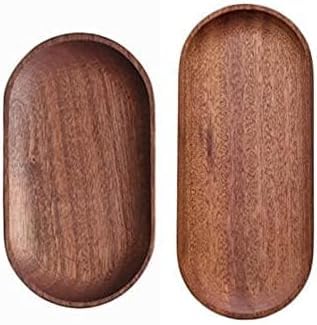 Linwnil 2 Pack Solid Wood Coffee Serving Platters and Trays of Natural Wood with Edge, Rectangular Avoid Sliding and Spilling Food (Walnut Trays x 2Pack)