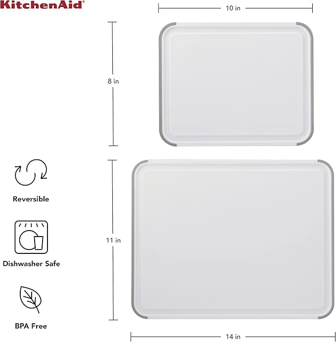 KitchenAid - Cutting Board Set, Durable with Non-Slip Edges & Double-Sided Surfaces, Ideal for Meat, Vegetables, Fruits (Set of 2)