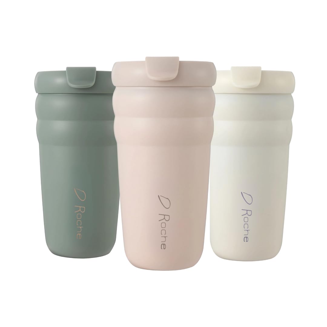 DRoche Travel Coffee Mug Tumbler with Flip Lid | Double Wall Insulated Stainless Steel Hot and Iced Coffee Cup | 20oz | BPA Free | Wide Mouth | Bubbles Collection (sugared Pink)