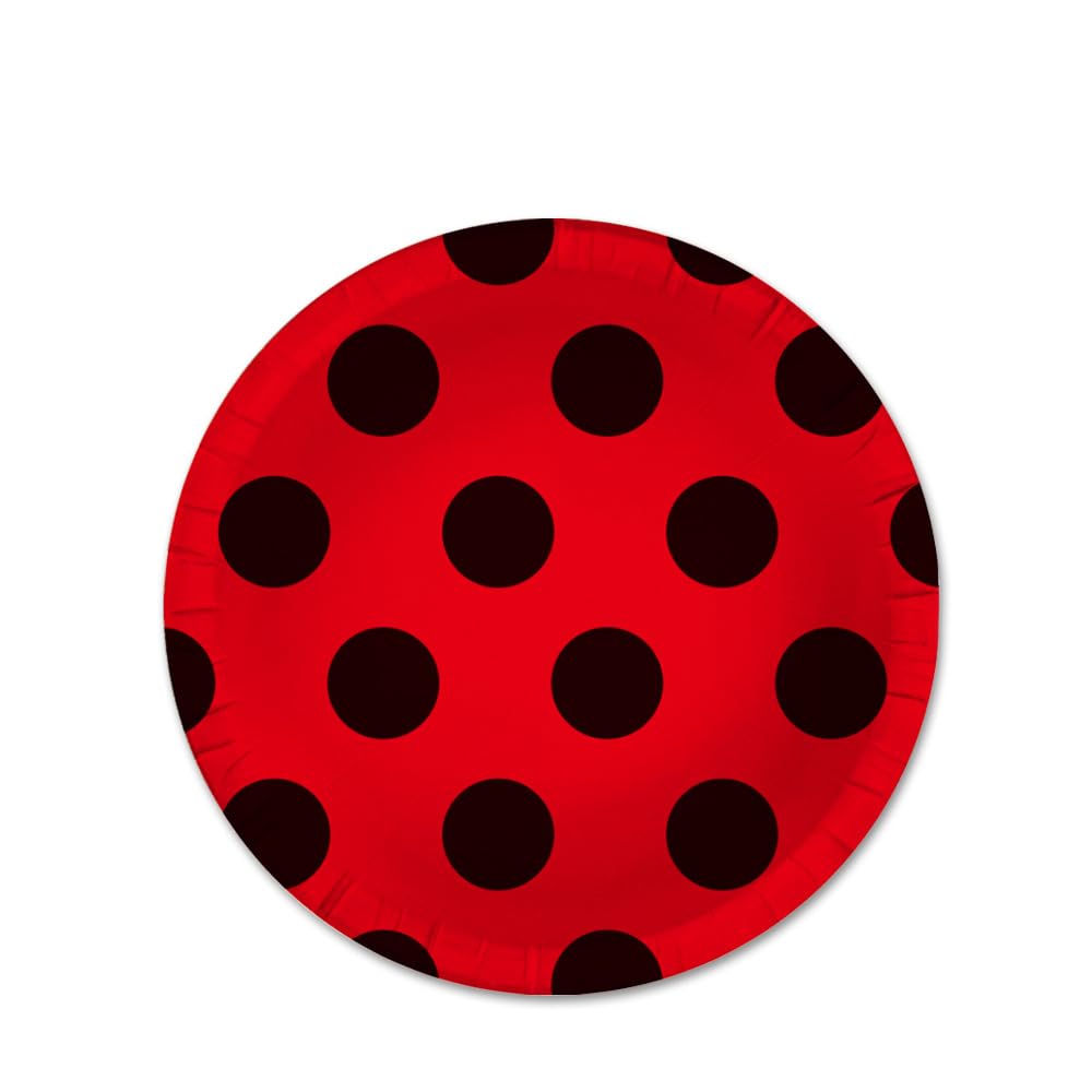 SKTMH 100 Pcs Ladybug Tableware: Red & Black Polka Dot Plates, Napkins, Cups & Straws - Ladybug Birthday Party Decorations
