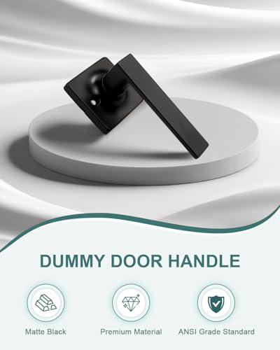 GOBEKOR 2 Pack Black Half Dummy Door Handles Straight Non-Turning Door Lever Square Interior Closet French Door Handle Dummy Levers
