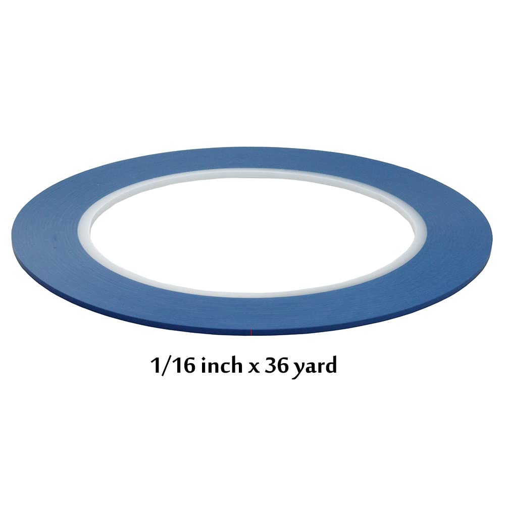 jinbing High-Temp Vinyl Fine Line Fineline Masking Tape Automotive Paint for Curves Blue (1/16 in +1/8 in Each 3Rolls)