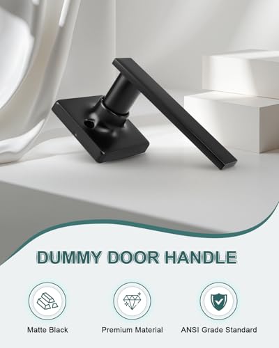 GOBEKOR 2 Pack Matte Black Dummy Door Handle Interior,Reversible Half Dummy Lever,Non-Turning Indoor Door Handles for Wardrobe,Closet Door & French Doors,Cabinet/Cupboard Handles