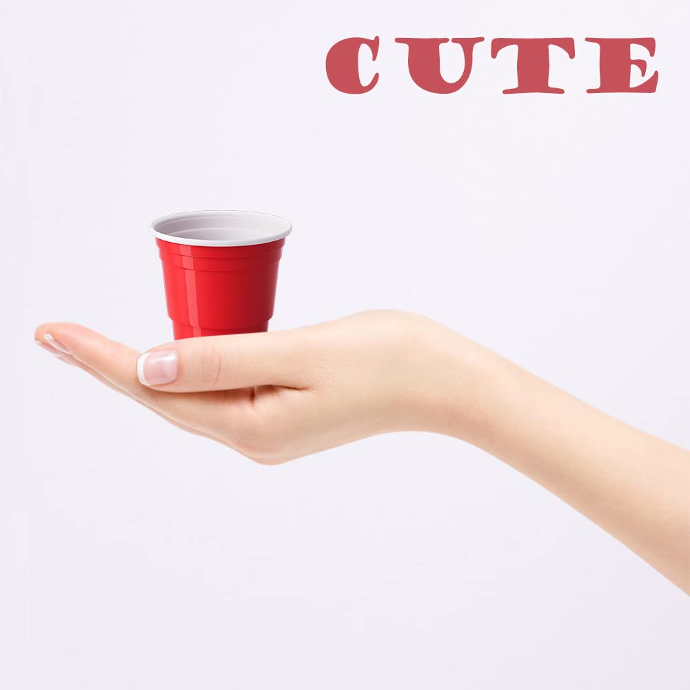 100ct 2oz Shot Glasses Disposable, Cute Red Mini Plastic Cups, Small Size Perfect for Party Games, Jello Shots, Jager Bomb, Tasting, Samples