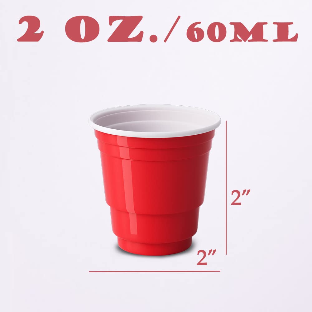 100ct 2oz Shot Glasses Disposable, Cute Red Mini Plastic Cups, Small Size Perfect for Party Games, Jello Shots, Jager Bomb, Tasting, Samples