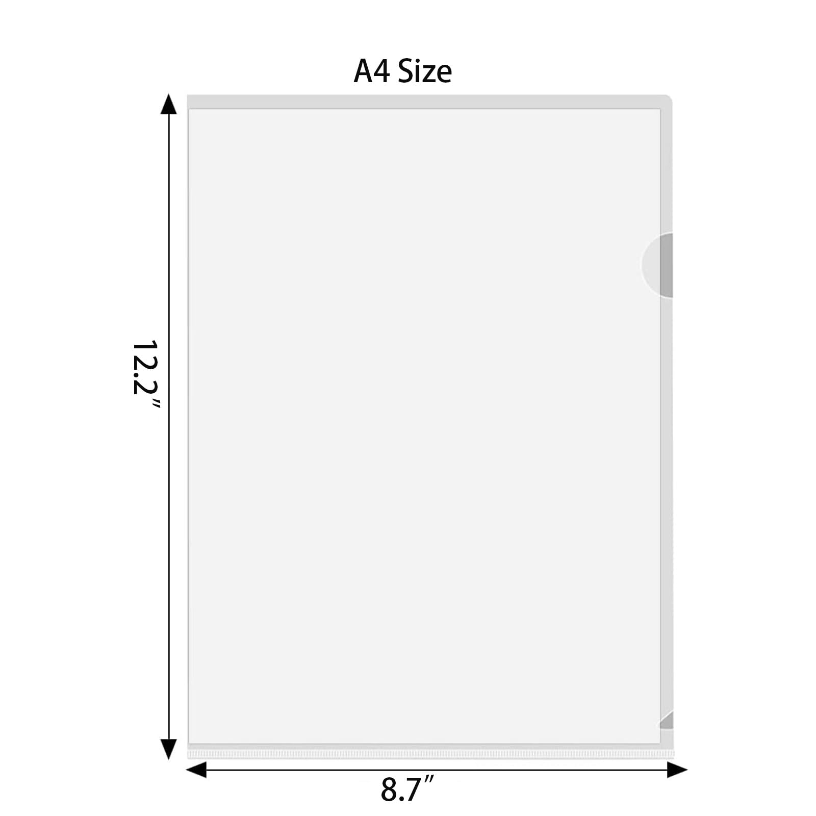 50 Pcs L-Type Clear Paper Folder, A4 Plastic Document Holder for US Letter/ A4 Size File Folders for File Storage Paper Organization, Office/School Supplies