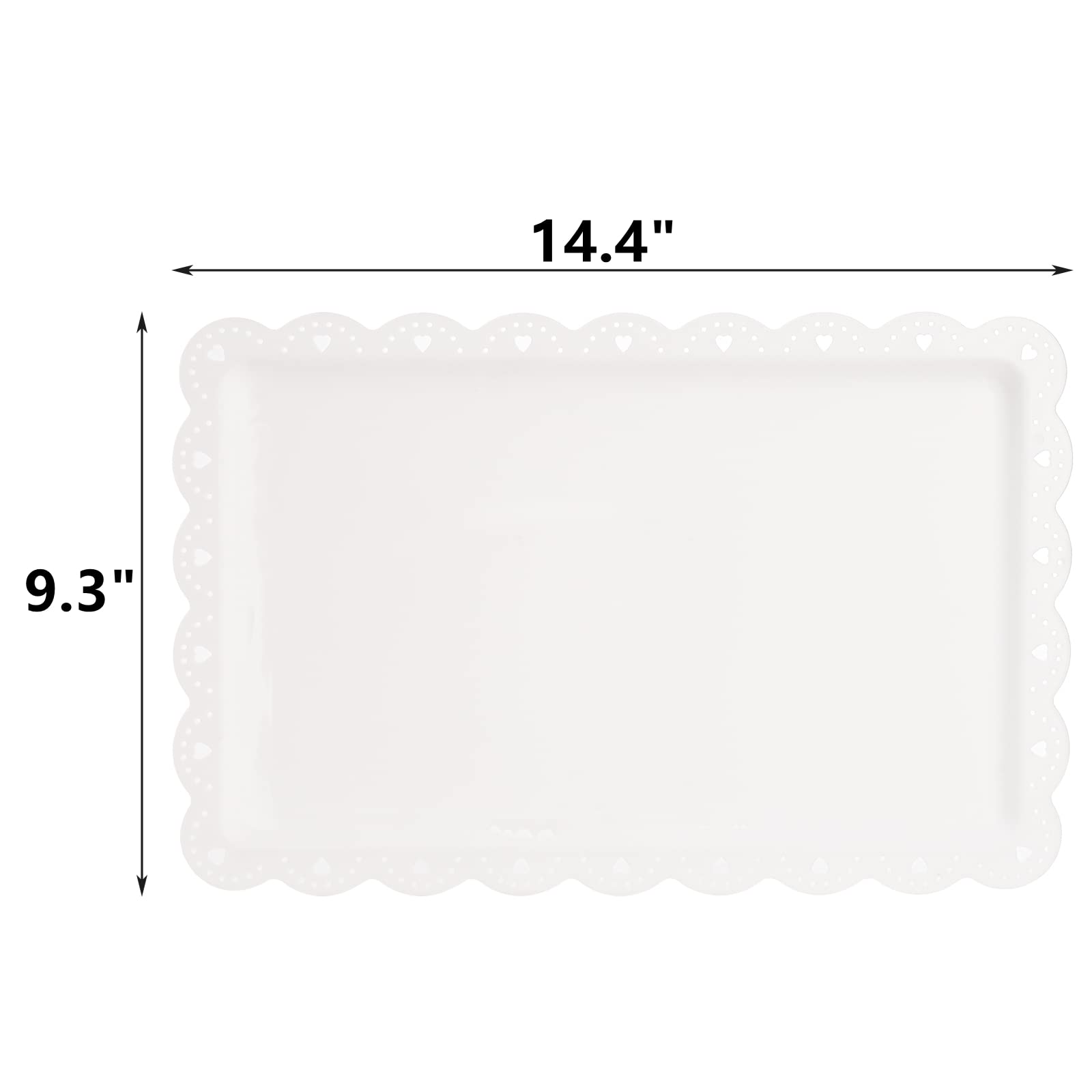 Peohud 12 Pack White Plastic Serving Food Tray, Disposable Serving Platters with Lace Rim, Rectangle Food Trays, Disposable Serving Platters and Trays for Party, Wedding, Restaurant, 14.4" x 9.3"
