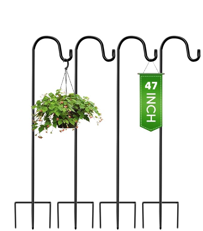 Heavy Duty Shepherds Hook 4-Pack, 47 Inch Adjustable Height Shepards Hooks for Outdoors, Plant Hangers Garden Stakes, Plant Hooks Pole for Wedding, Solar Lights, Bird Feeder Yard Garden Pole